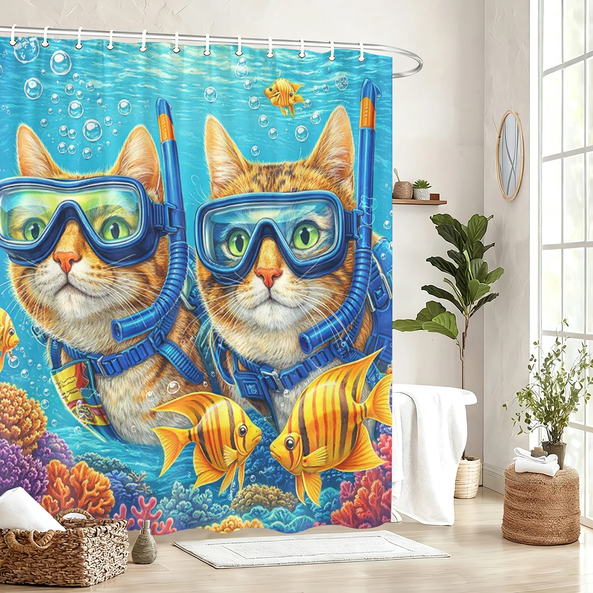 

Vibrant Marine Themed Polyester Shower Curtain - Fun Sea Creature Printed Bath Curtain for Bathroom Decor
