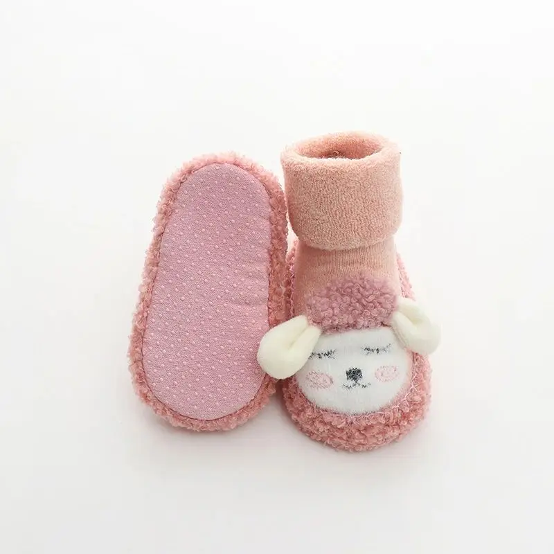 0-2Y Baby Boys Girls Winter Warm First Walker Infant Thickened Loop Cute Lamb Tube Socks Soft Sole Toddler Non-Slip Floor Shoes