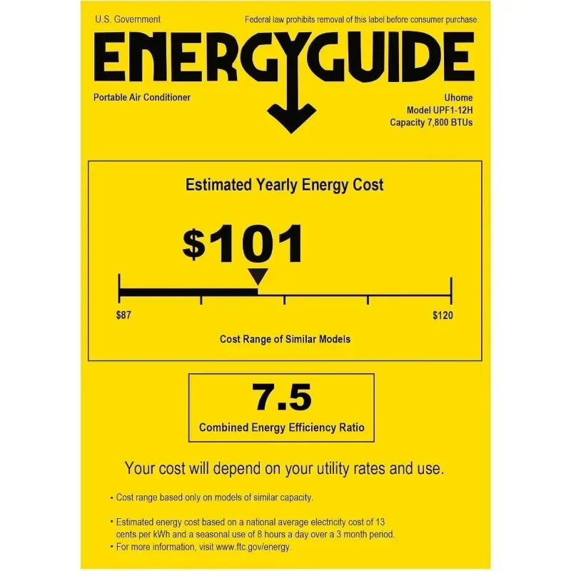 Ar condicionado portátil Uhome com calor 12000 BTU, unidade CA portátil com desumidificador e ventilador, resfriadores e aquece até 400 pés quadrados
