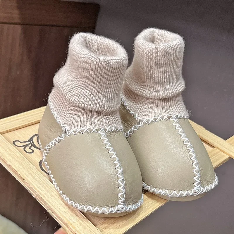 Chaussures d'optique en cuir suédé pour bébé, chaussons pour bébé, fourrure, peau de mouton, unisexe, premiers marcheurs au sol, enfants, garçon, fille, chaud, hiver