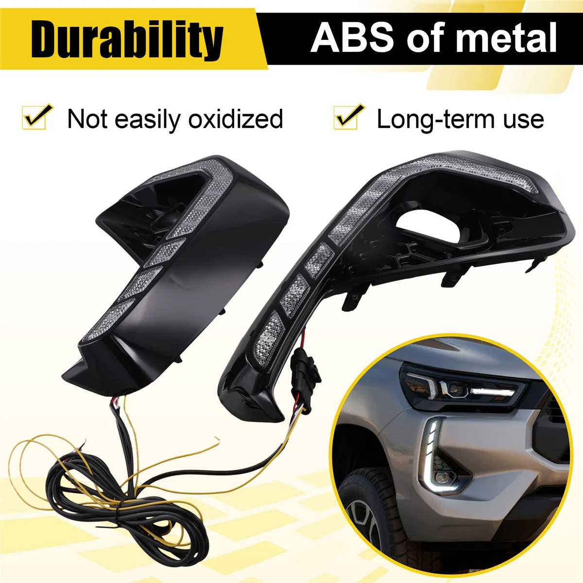 Luce di marcia diurna classica a LED DRL anteriore per Toyota Hilux 2024 2025 Fendinebbia con indicatori di direzione, bianco + giallo