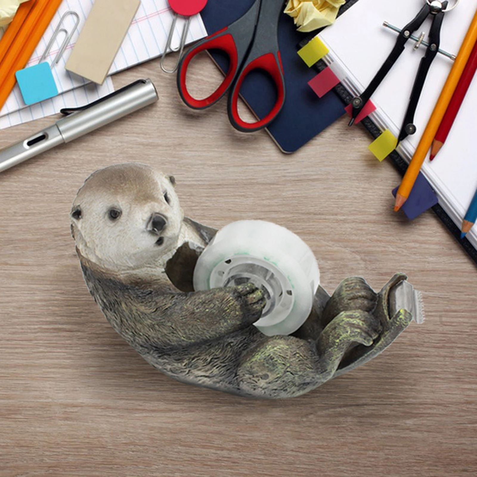 Otter Tape Dispenser Nieuwigheid Cadeau Antislip Grappig Draagbaar Decor Schattig Hars Dierenbeeldje voor DIY Kantoorbenodigdheden Kinderen Studenten