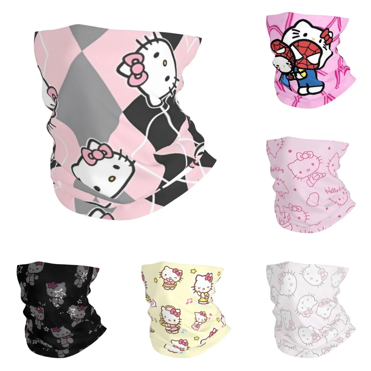 Hello Kitty Collages Bandana Funny Balaclava Autumn Outdoor Sports UV Protection Bicycle Mask Soft Motorcycle Face Cover Mask