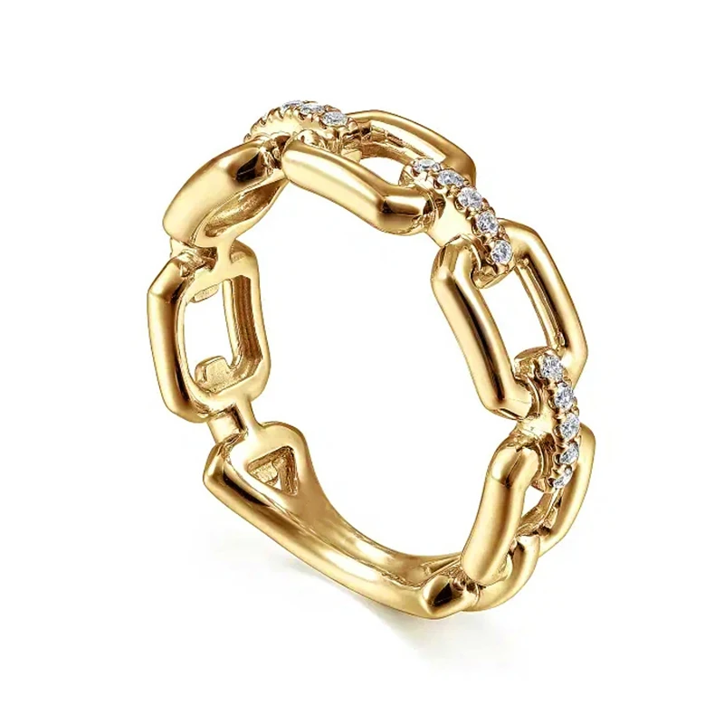 Huitan Fashion Female Chain Rings with Bright Cubic Zirconia Daily Wearable Finger Jewelry Lady Engagement Ceremony Accessories