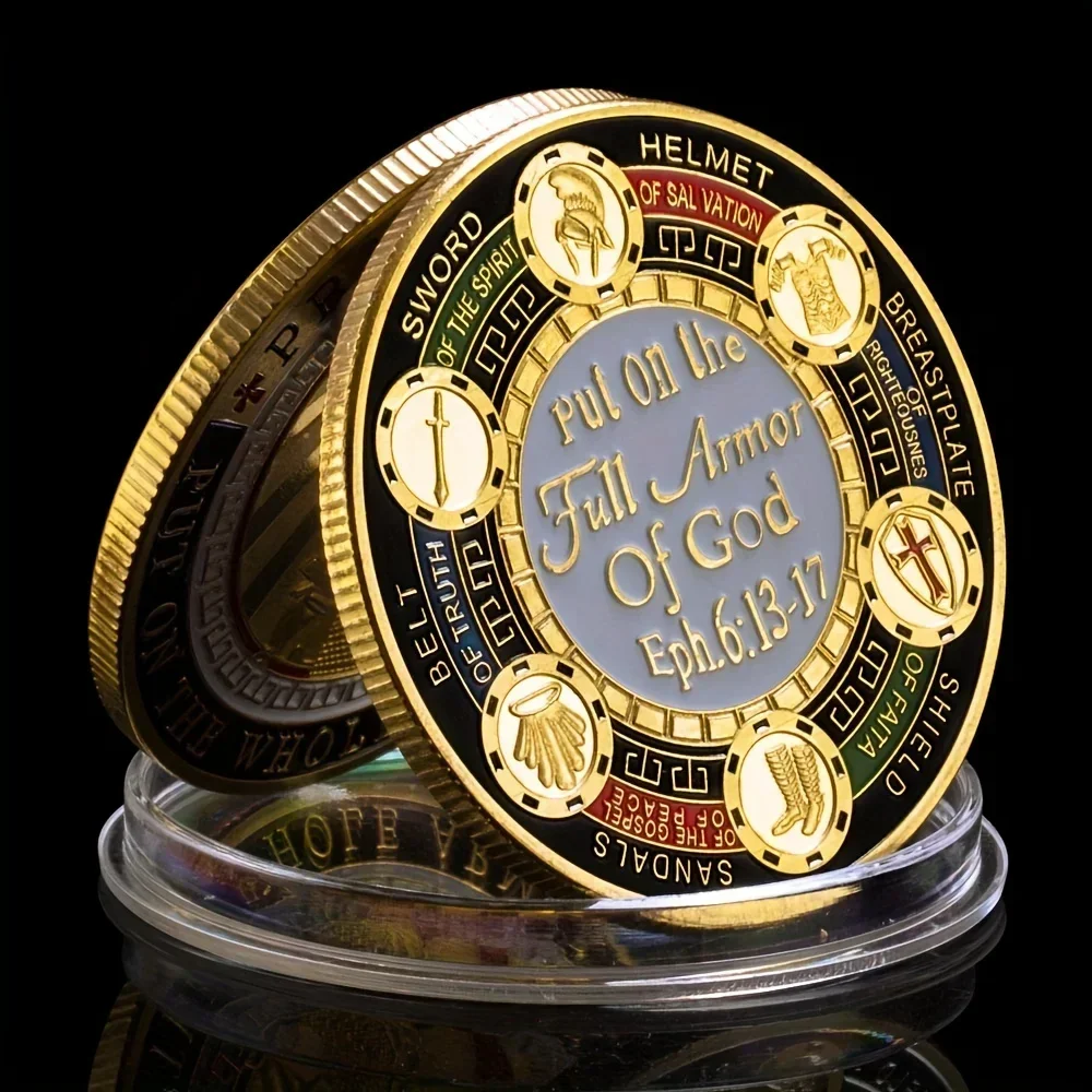 Moneda de desafío de armadura completa de Dios - Oración siempre recuerdo coleccionable - Moneda conmemorativa dorada