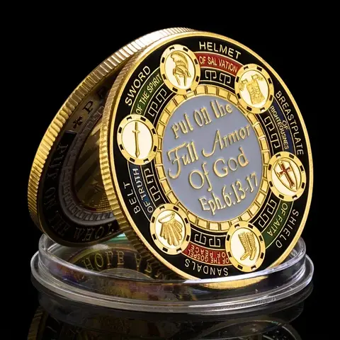 เกราะเต็มรูปแบบของเหรียญท้าทายพระเจ้า-อธิษฐานของที่ระลึกสะสมเสมอ-เหรียญที่ระลึกทองคำ