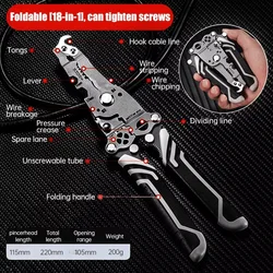 18 In 1 Foldable Wire Stripping Pliers Crimper Cable Cutter Crimping Pliers Terminal Hand Tool Maintenance Anti-Slip Stripper