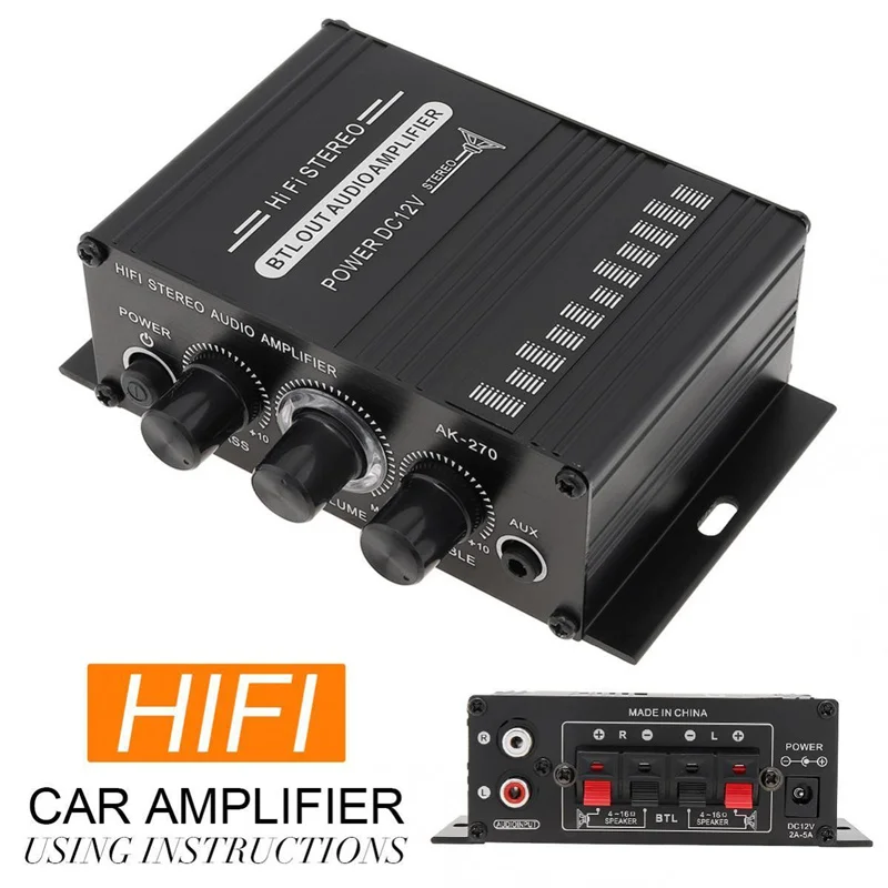 Car Hifi Power Amplifier AK-270 200W 12V 2A Home Car Hifi Power Amplifier Stereo BASS Audio Amp Speaker Car Home Sound Power Amp