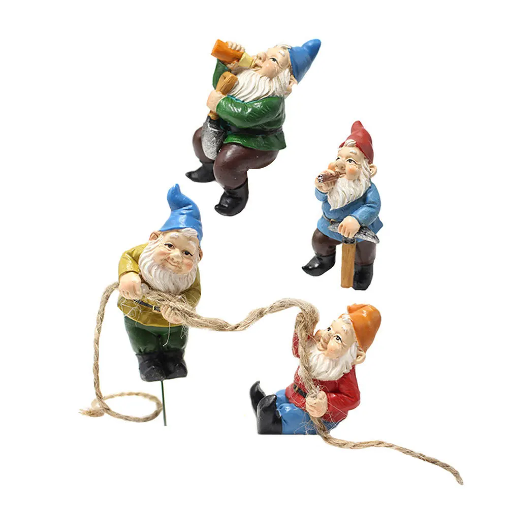 

4Pcs Resin Garden Gnome Statue Durable Lawn Decoration Indoor Outdoor Small Resin Figurines Decor