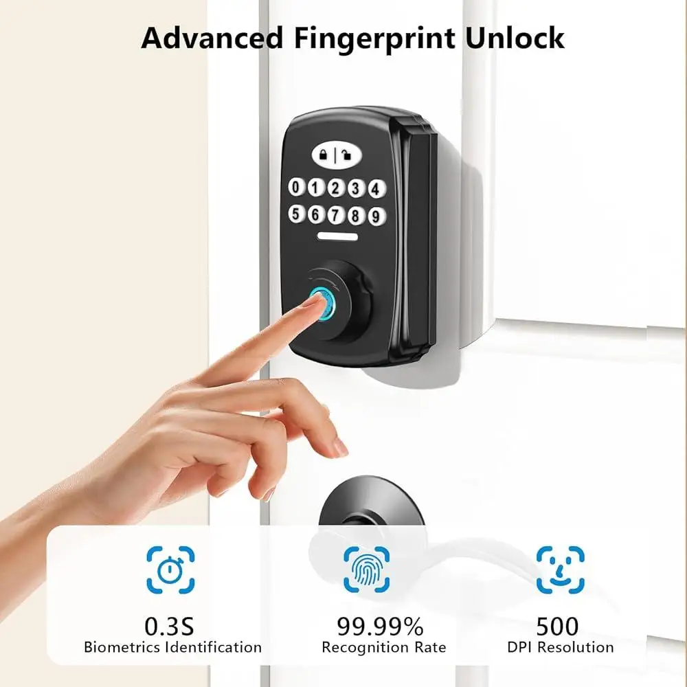 Fingerprint Door Lock Smart Keyless Entry Digital Lock Set Biometric Security Deadbolt with Keypad Handles Easy Install Weather
