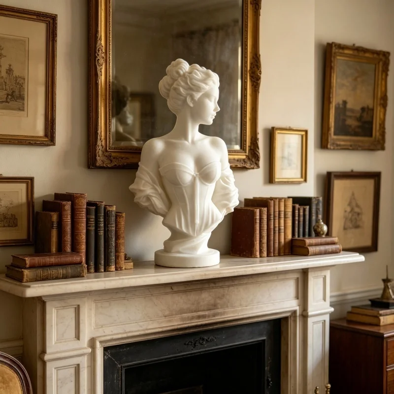 New 3D Printed French Retro Corset Girl Bust Statue European Art Sculpture Desktop Ornament Home Decor for Living Room Entrance
