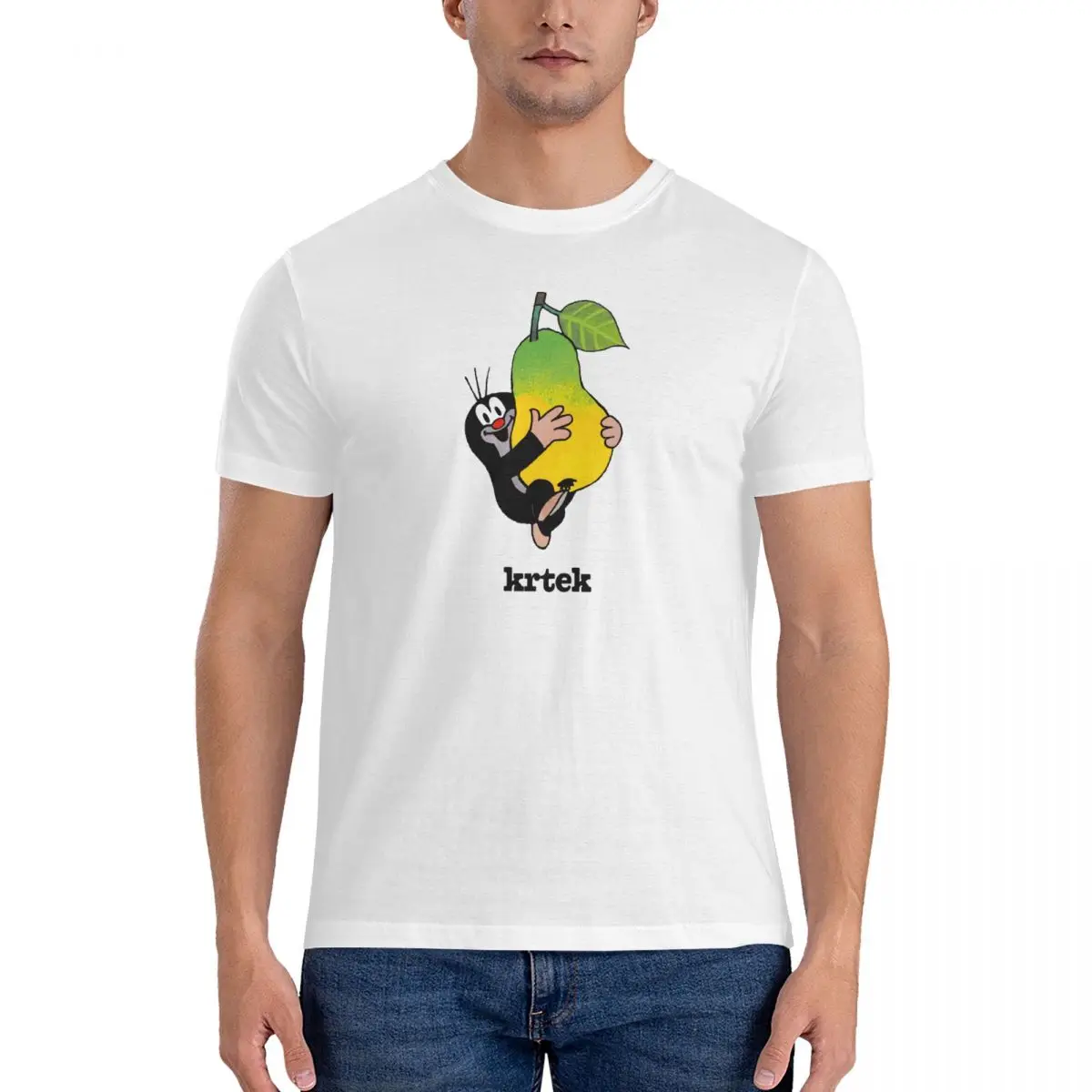 Men Holding A Pear T Shirts K-Krtek The Mole Cartoon Pure Cotton Clothing Vintage Short Sleeve Crewneck Tee Shirt Printed