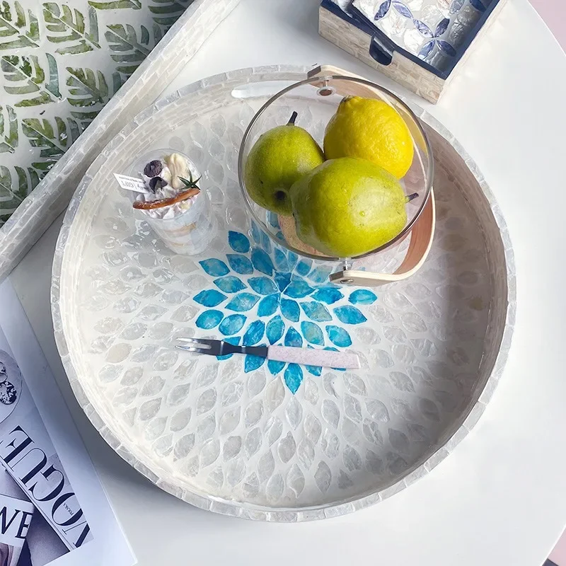 American rattan shell creative color storage round home living room cake café restaurant tray