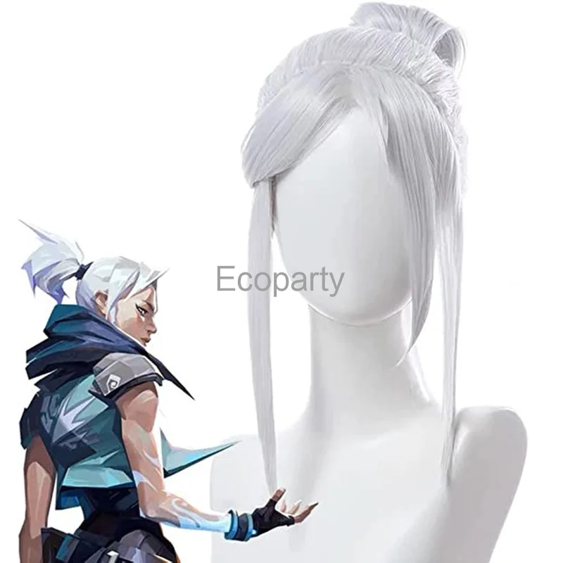 

Cosplay Wig Synthetic Hair Game Valorant Jett Cosplay Wig Silvery White Halloween Heat Resistant Women Wigs
