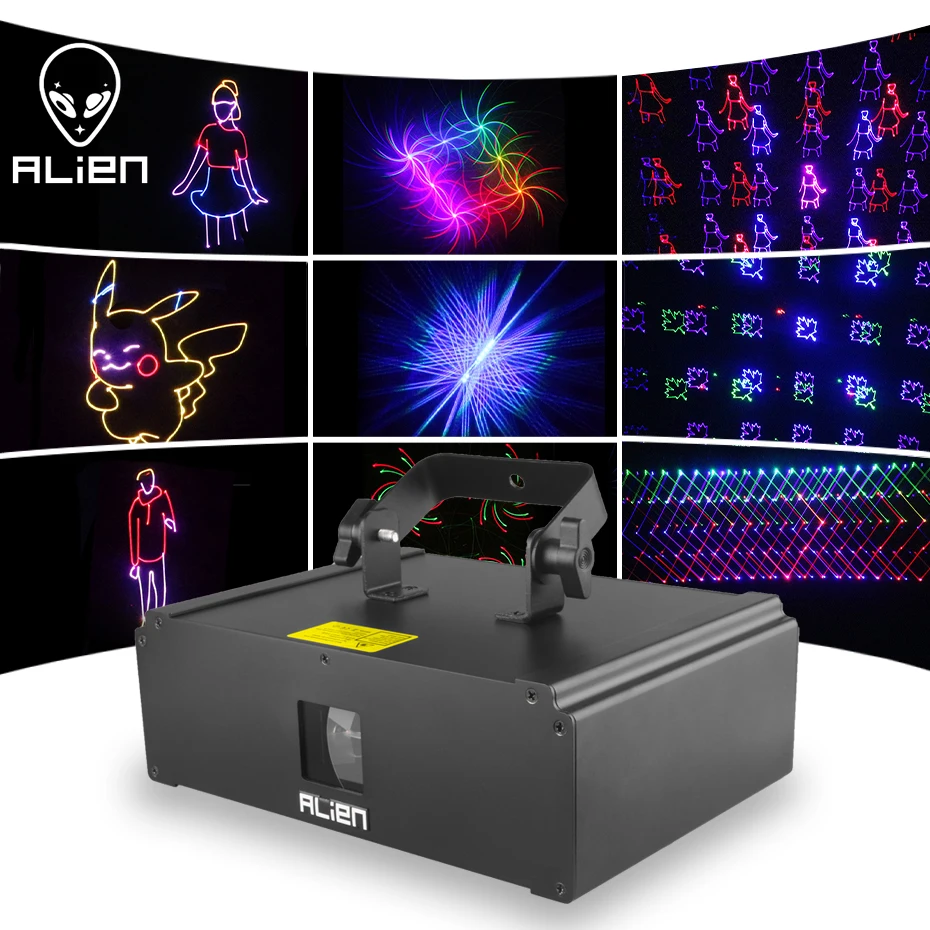 ALIEN 1W 10IN1 RGB 3D Beam Animation Laser Light Projector DJ Disco Bar Club Stage Lighting Effect Party Holiday Xmas Show Lamp