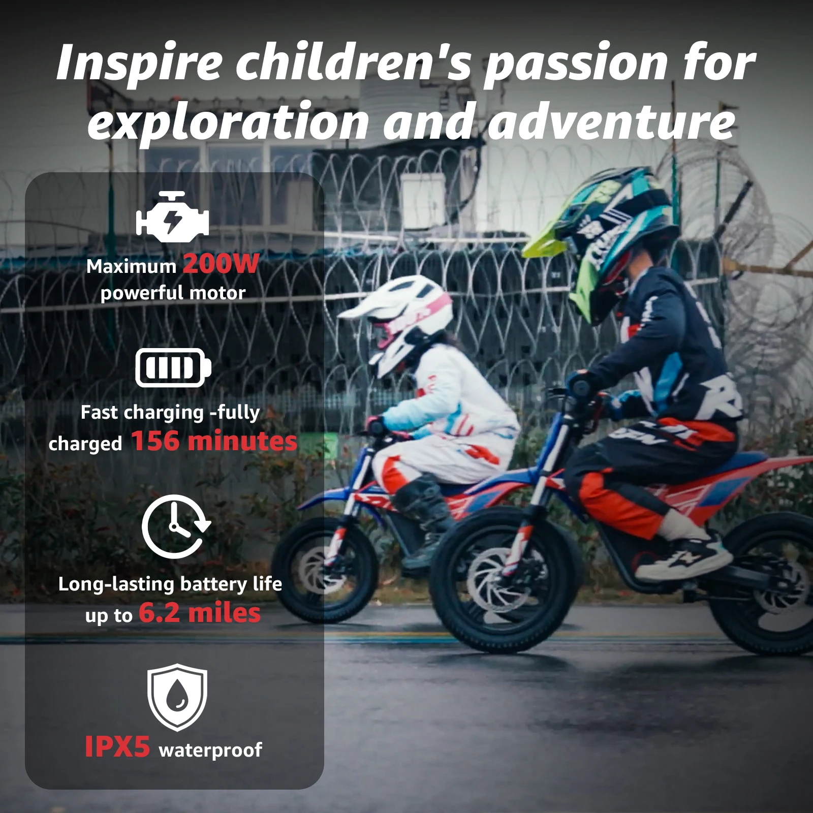 Motocykl elektryczny dla dzieci RFN Warrior Kids E250, 36V 400W, terenowy, z 3 biegami, zasięg 18 km, dla dzieci w wieku 3-6 lat.
