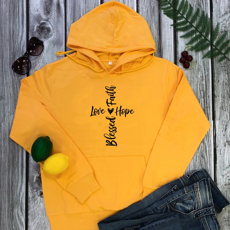 

Faith Hope Love Blessed Women's Winter Pullover Large Size Religious Christian Fleece Hoodies Streetwear Chuch Tops Dropshipping