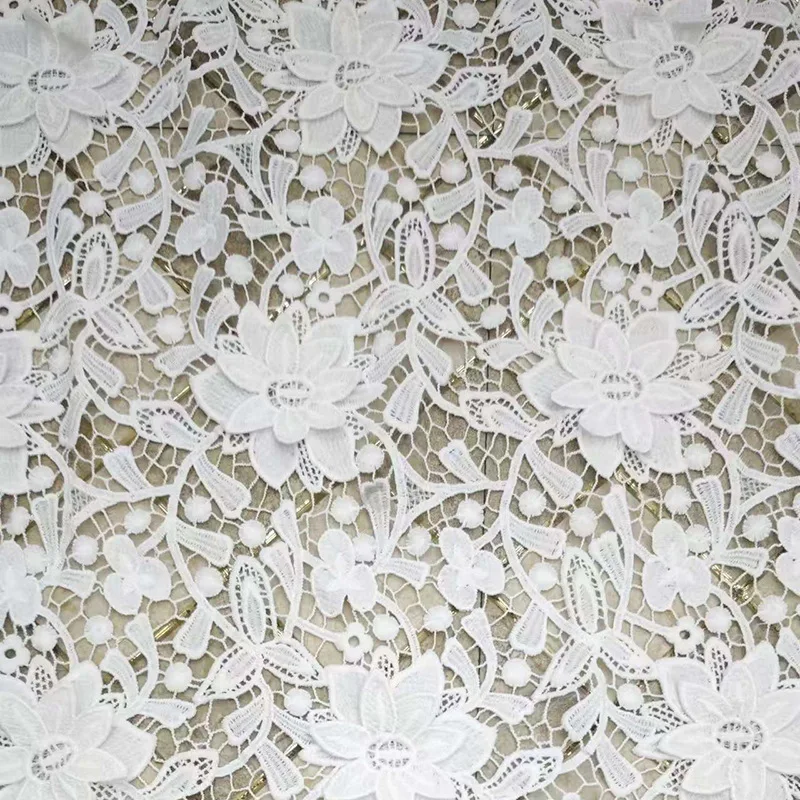 

High-end 3D Floral Milk Silk Water-Soluble Lace Embroidery Fabric for Wedding Dress DIY Sewing Accessories