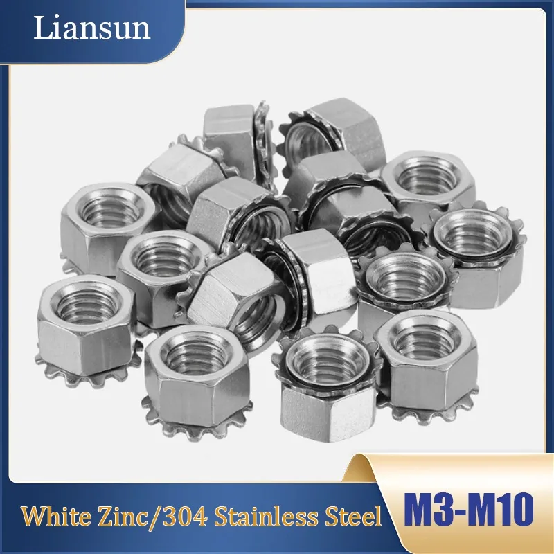 

K -Type Locking Star Nut M3-M10 External Tooth Type White Zinc/Stainless Steel Self-Locking Hex K-Type Nut Multi-Tooth Structure