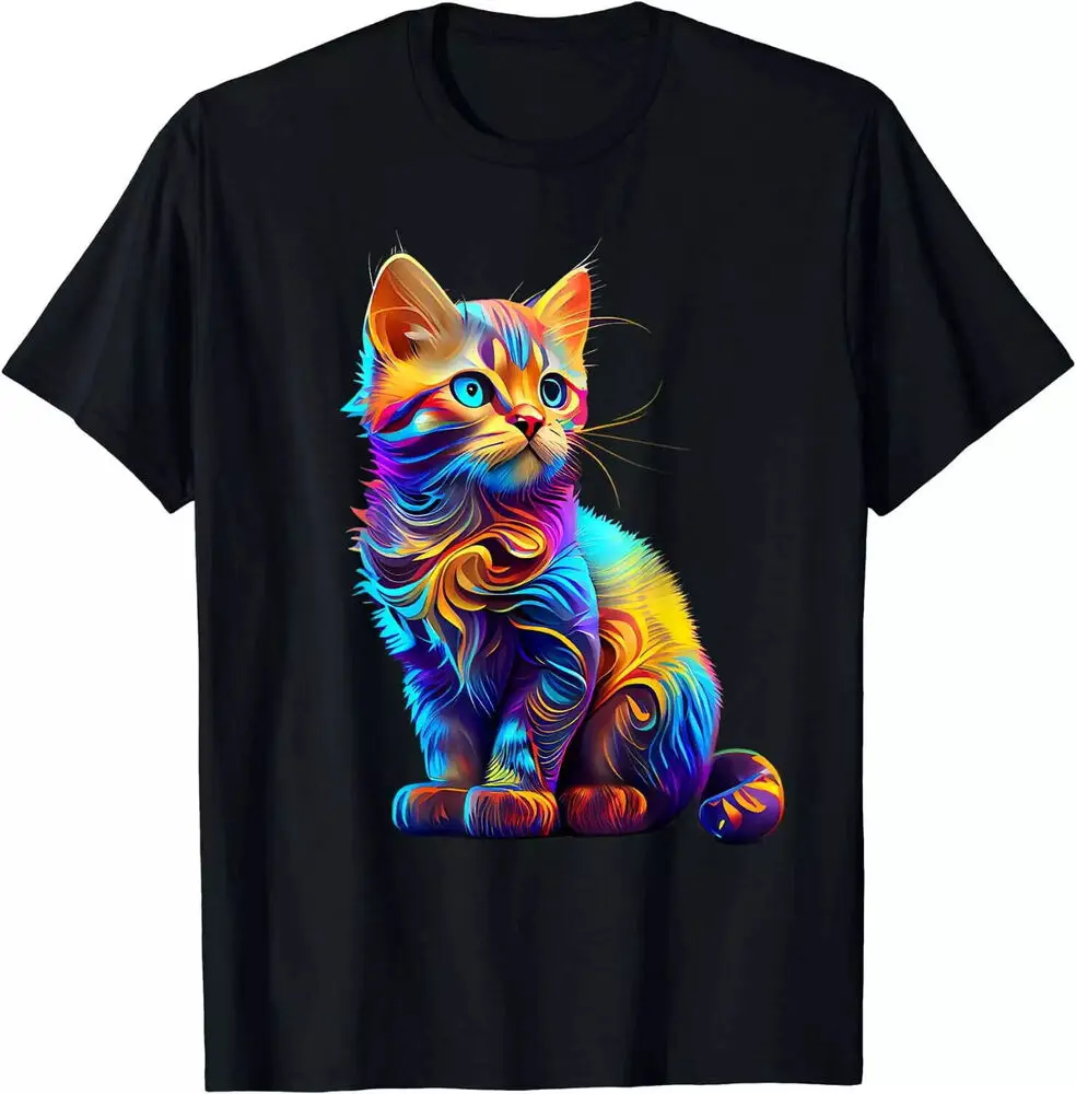 Cute Cat for Kitten Lovers Colorful Art  Adoption T-Shirt Cotton Luxury brand vintage oversized