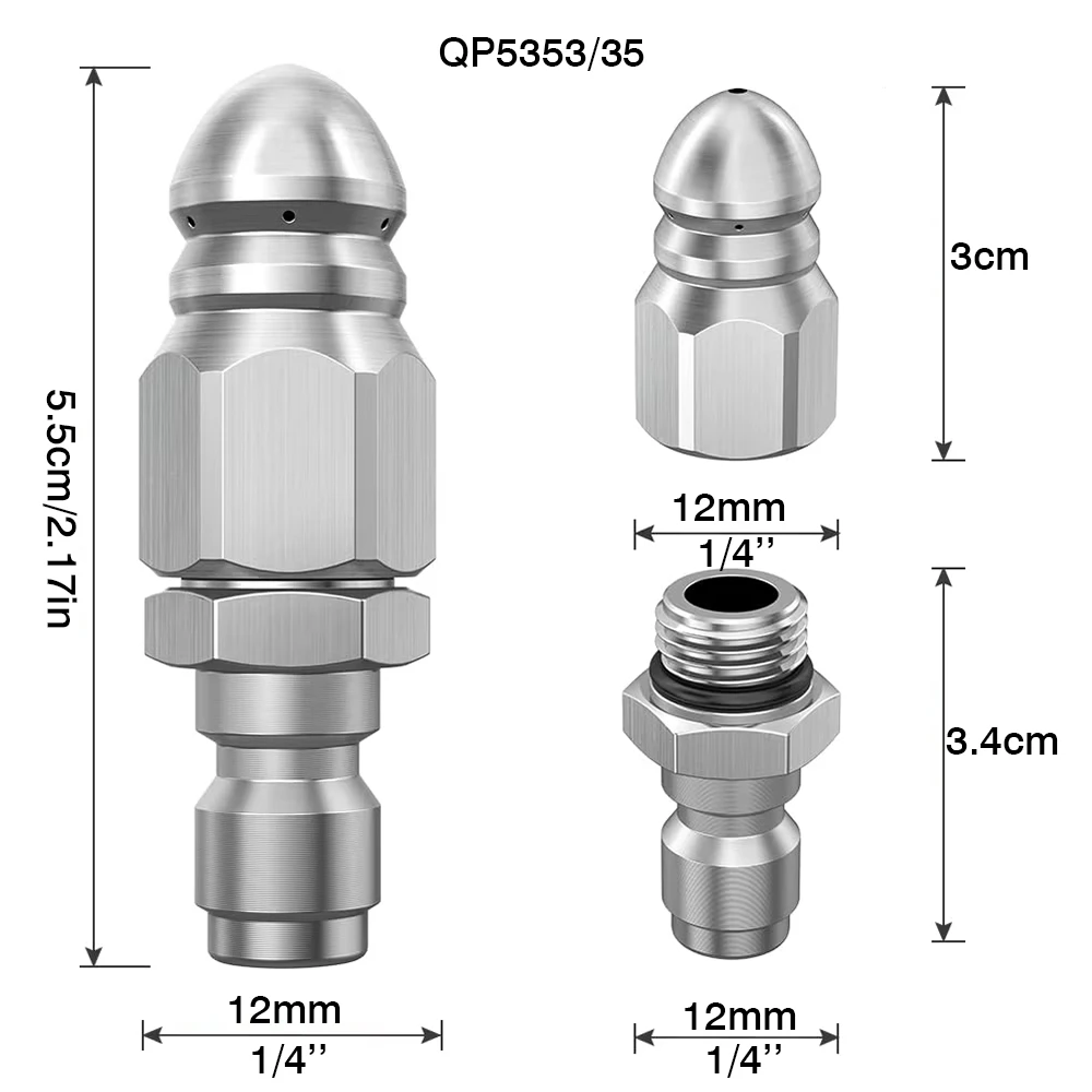 Boquilla de dragado de tubería de alcantarillado, boquilla de hierro cromado de 7 orificios, boquilla de pistola de agua de alta presión, conexión rápida de 5000psi 1/4