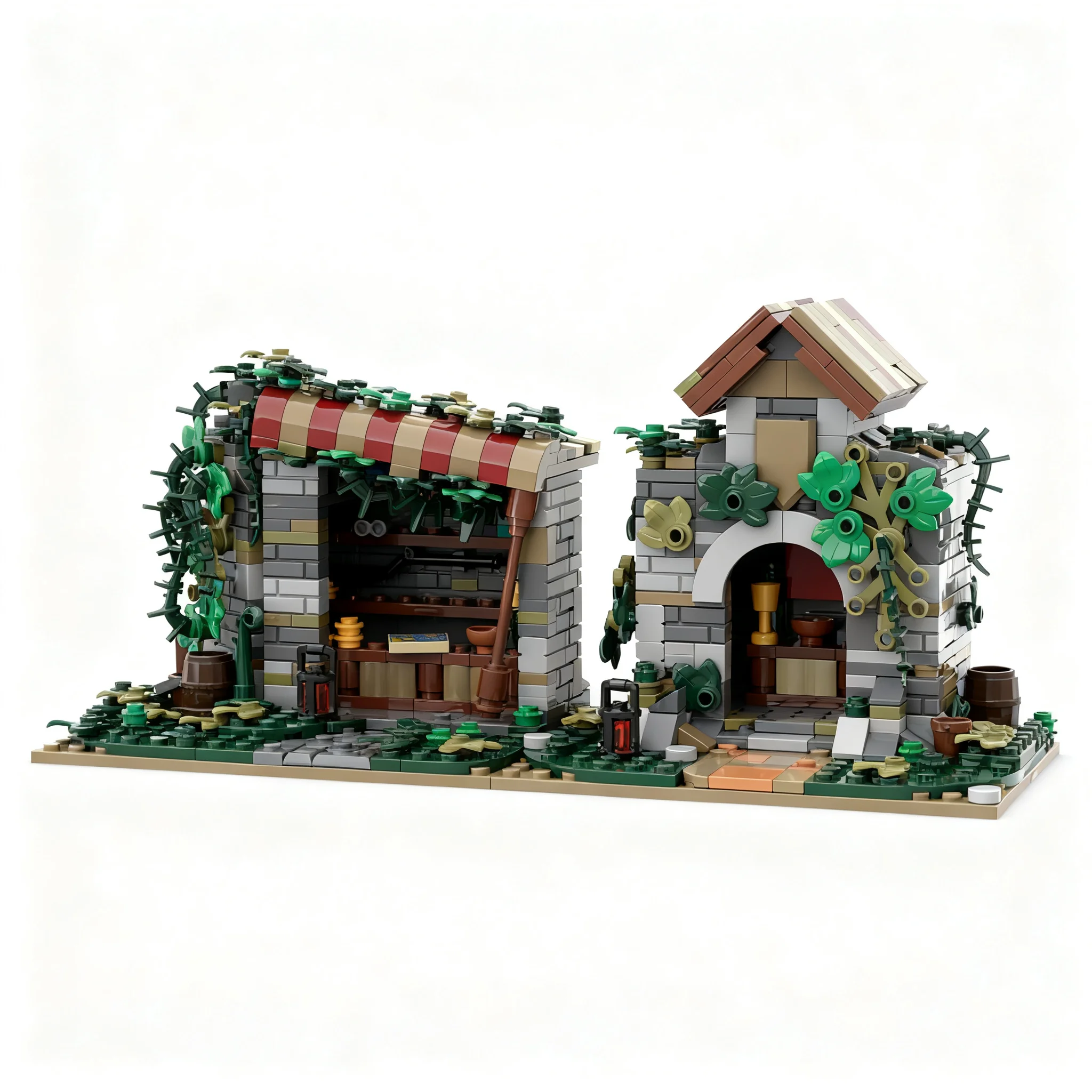 369pcs MOC Castle Medieval Ruined Lost Traders Post Model Building Blocks Christmas Gift Toy Architecture Art Education Birthday