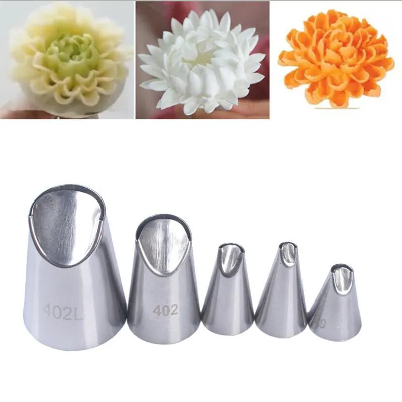 5Pcs/set of Chrysanthemum Nozzle Icing Piping Pastry Nozzles Kitchen Gadget Baking Accessories Making Cake Decoration Tools