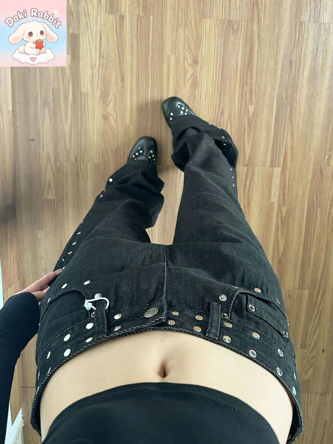 Autumn Winter Leopard-pattern Leather Patch Design Rivets Women's Jeans American Retro Slim Fit Korean Fashion Dark Y2k Clothes