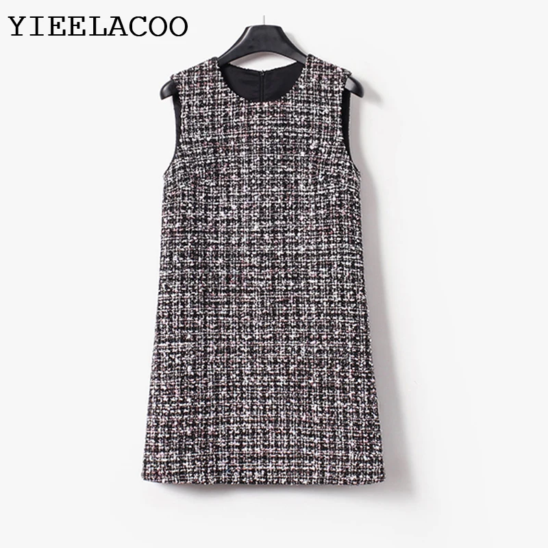 Gray Tweed Dress Sleeveless 2023 Spring / Autumn Women's Dress  Ladies Slim Bottoming Dress One-piece