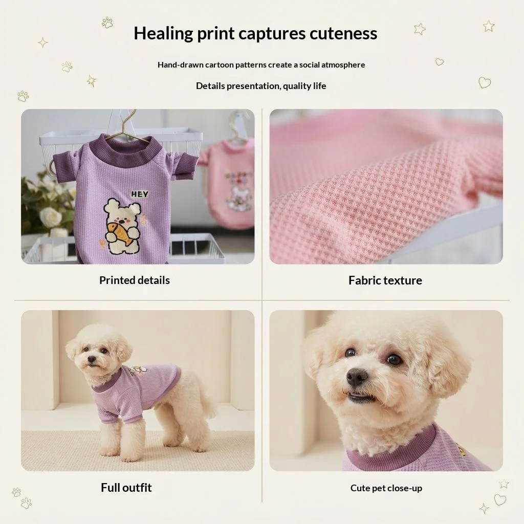 Niedliches Cartoon-Bären-Haustier-Sweatshirt, Waffelstrick-Hundebekleidung, Kontrastkragen, Zweibeiniges Hemd, Weiches, Atmungsaktives Welpen-Outfit für Kleine Hunde – Detail 6