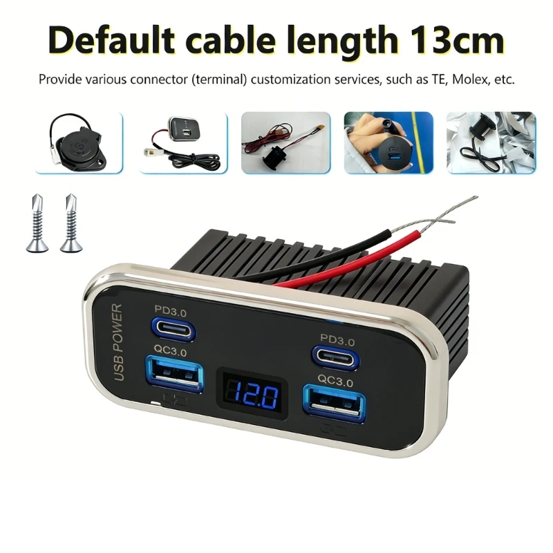 Wall Mount Accessories USB Car Chargers 4 Ports Double PD QC3.0 Fast Charging USB Car Adapter for 12V/24V Vehicle Use