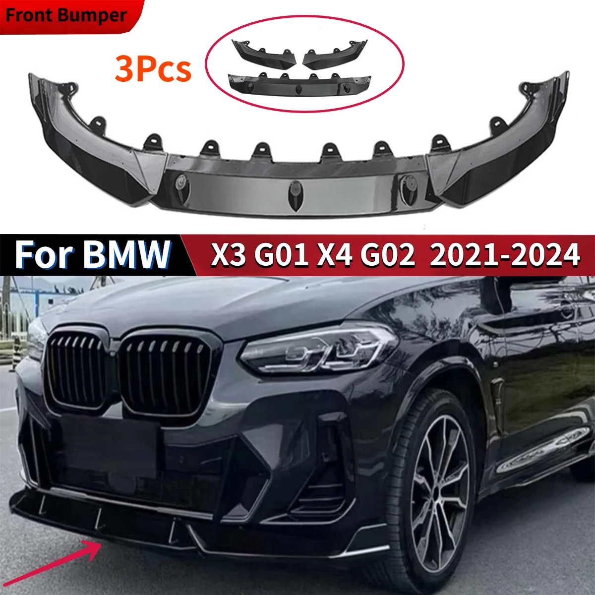 For Bmw X3 G01 X4 G02 iX3 20d 30i 30d M40i M40d 2021-2024 3pcs Front Bumper Splitter Lip Spoiler Diffuser Accessories Bodykits