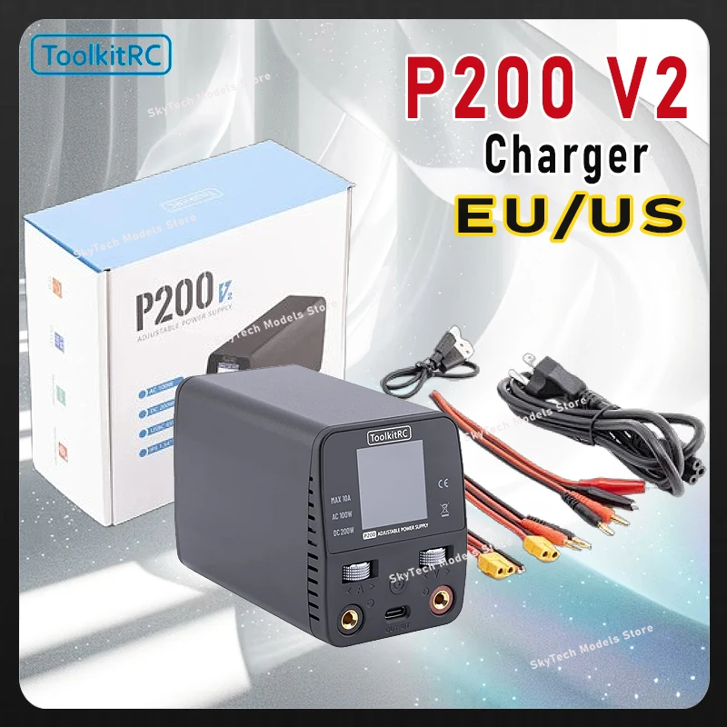 

ToolkitRC P200 V2 AC100W DC200W 65W Мини-настольное быстрое зарядное устройство IPS ЖК-дисплей Широкоугольный дисплей Тип-C Протокол питания USB-выход