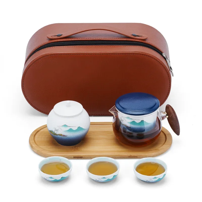 Portable high-end ceramic tea set for travel or corporate anniversaries, handmade