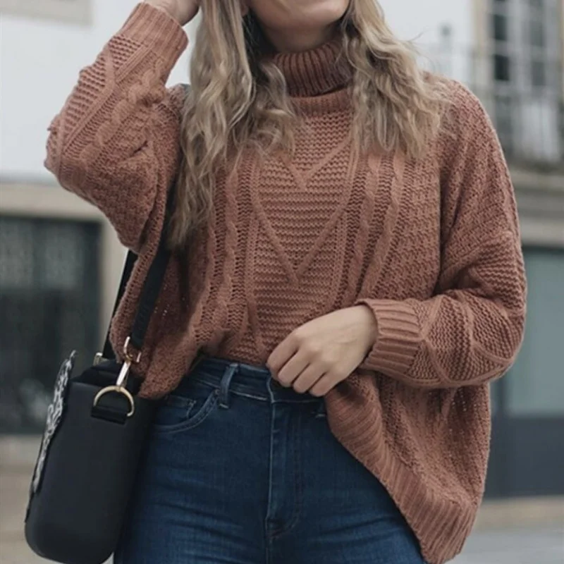 

High Waist Top Thick Knitted Sweater New Style European and American Women's Clothing Retro Knit Neck Loose