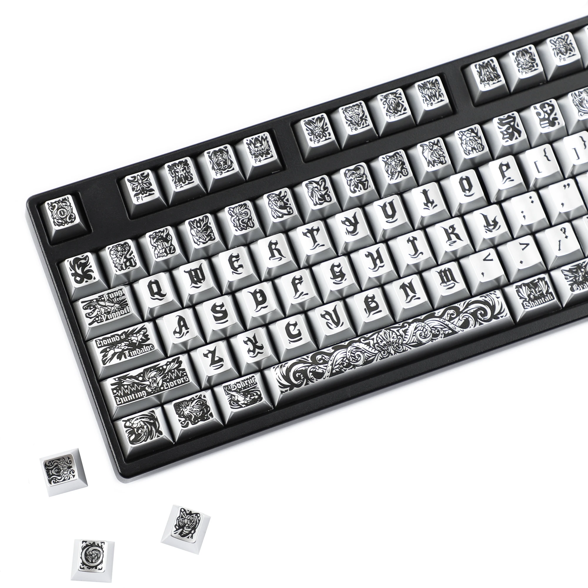 YMDK 126 Keys Ancient Gods Theme Cherry Profile Metallic Paint UV Print Keycaps for 61/75/87/100/108 MX Mechanical Keyboards