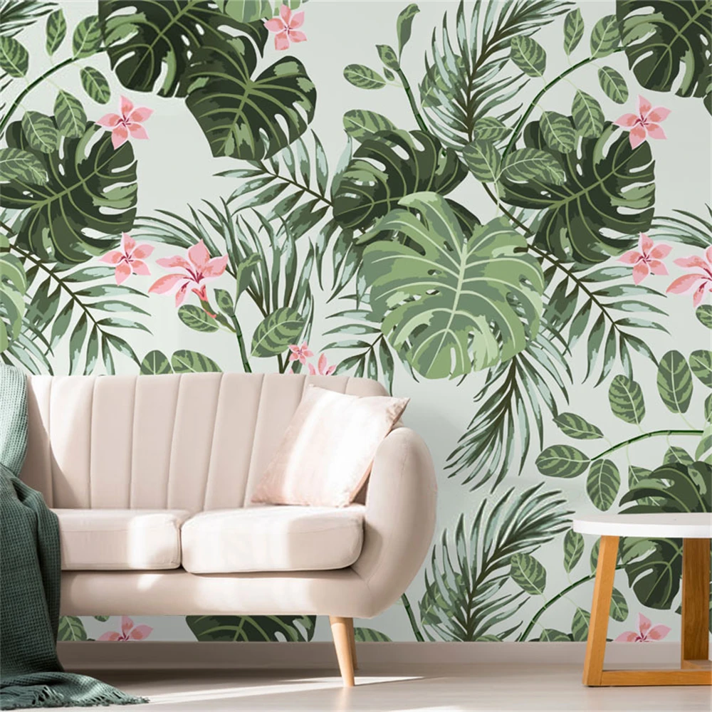 

Custom Green Plant Floral Wallpaper Cafe Tropical Rainforest Hotel Southeast Asia Restaurant mural 3D wallpapers for living room