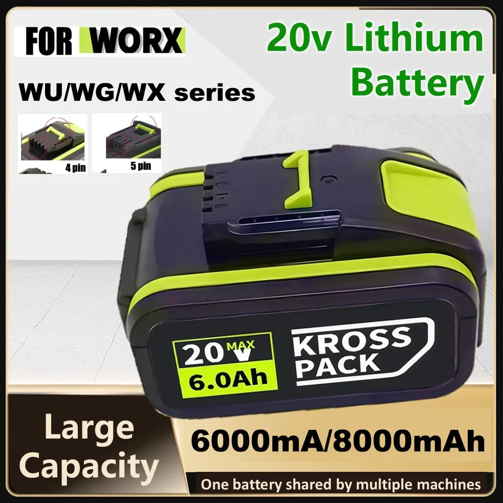 Universal Replacement of WORX Lithium Battery 20V 8Ah 4pin 5pin Battery for Worx Electric Wrench Electric Drill Rscrola Original