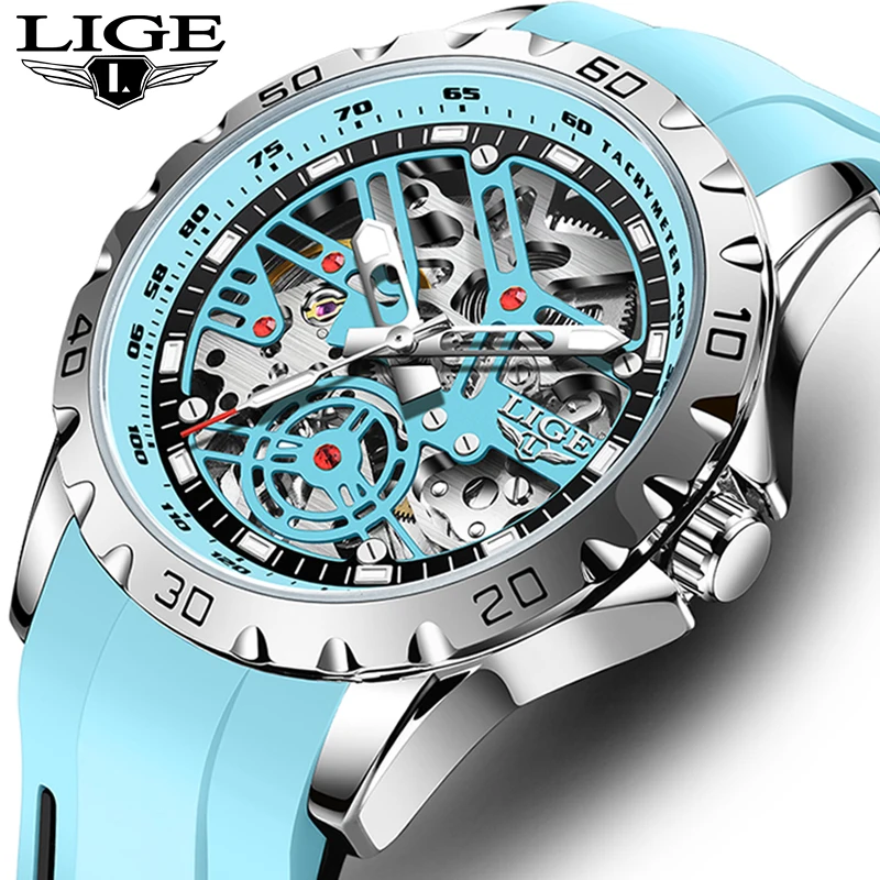 LIGE Brand Luxury Mens Watches Automatic Watch for Men Tourbillon Clock Hollow Tourbillon Skeleton Waterproof Mechanical Watch