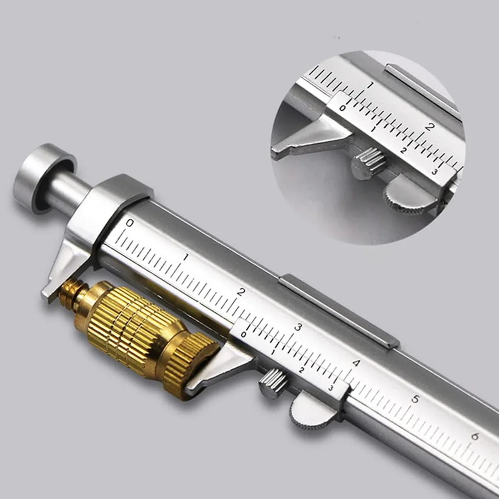 Vernier Caliper Pen 15cm Plastic Silver Dual Purpose Measuring Instrument and Ballpoint Pen for Learning Projects