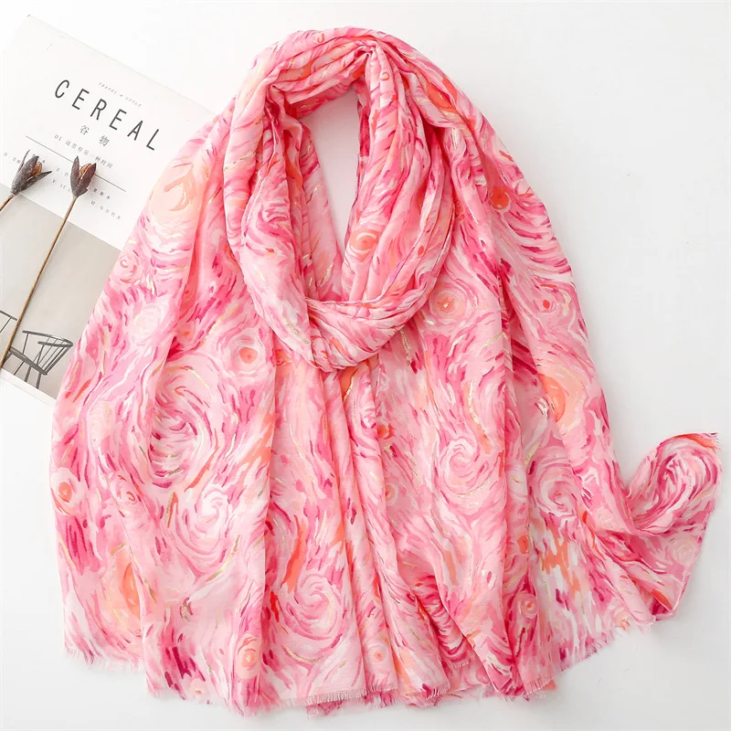 2024 New Women Cotton Scarf flower Print Hijab soft Shawls and Wraps Tessale Female Foulard Designer pashmina Bandana Headscarf