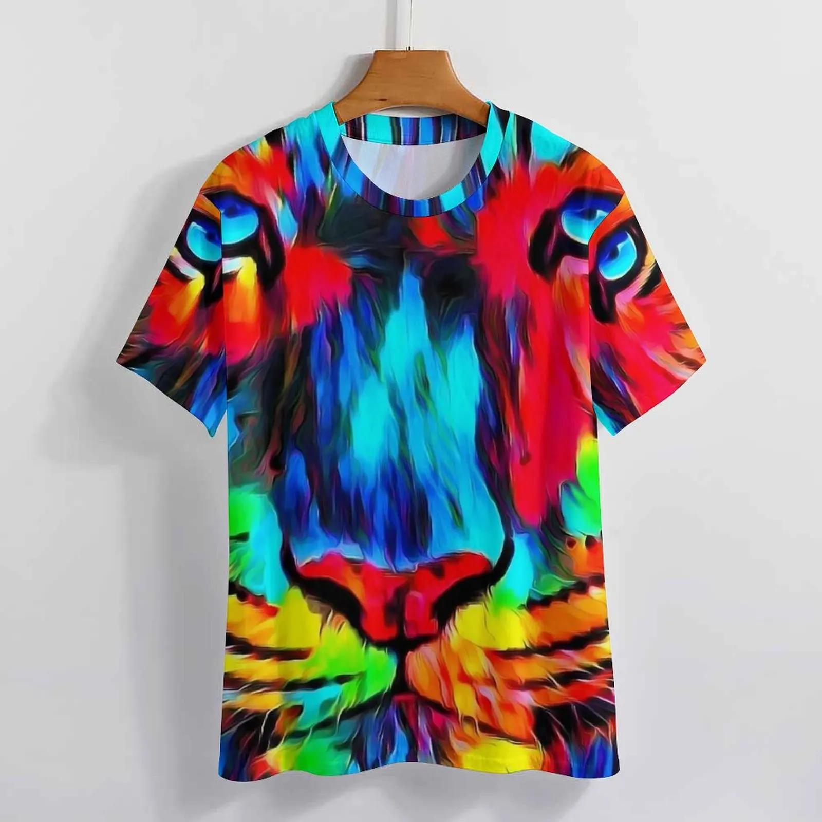 Tger Look Art Painting T-Shirt O Neck Abstract Animal Oversized T-Shirts Short-Sleeve Street Wear Tees Women Summer Design Tops