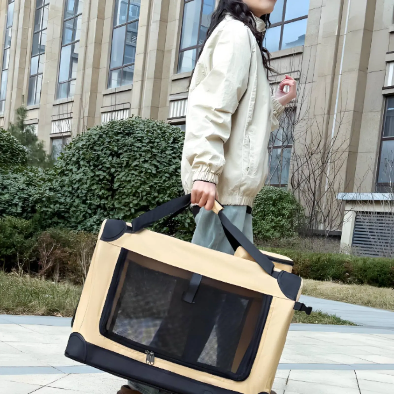 

Rolling Pet Carrier Breathable Mesh Pet Trolley Bag Wheeled Feline Carrier Hand Carry Lightweight for Travel