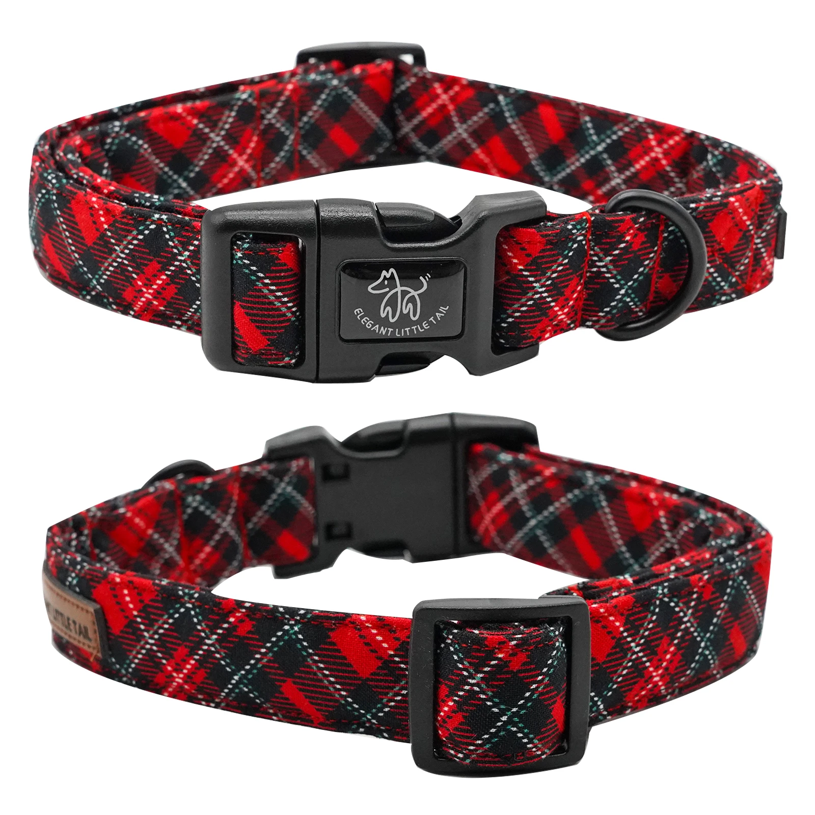 Elegant little tail Christmas Dog Collar, Red Plaid Pet Collar Dog Durable Dog Collars Girl or Boy Holiday Pet Gift Adjustable