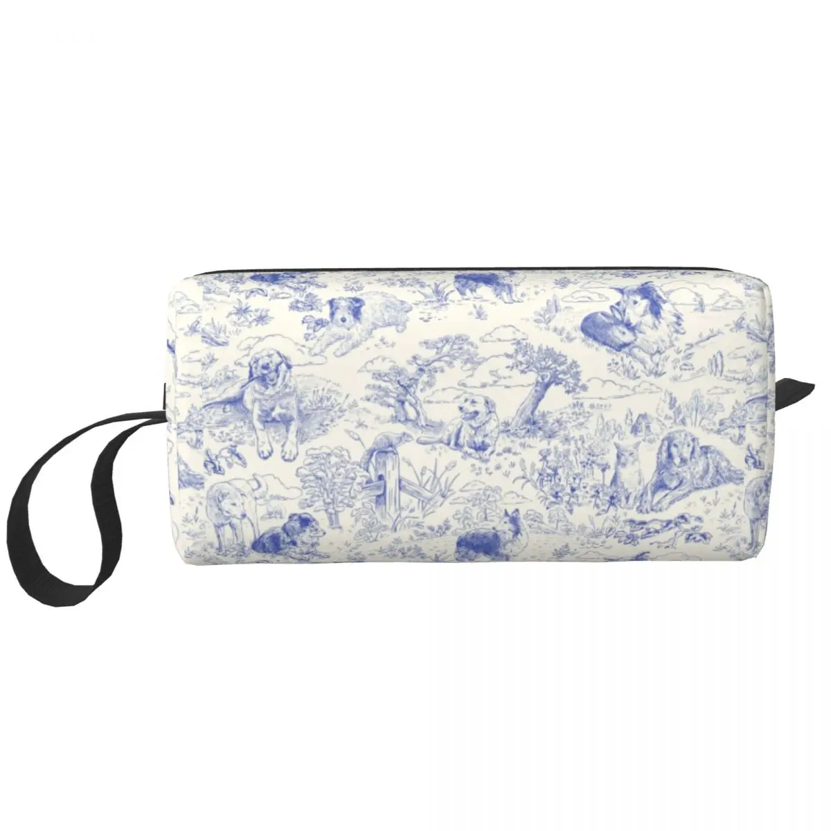 Custom Country Dogs Toile De Jouy Makeup Bag Travel Cosmetic Organizer Collie and Jack Russell Terrier Storage Toiletry Bags