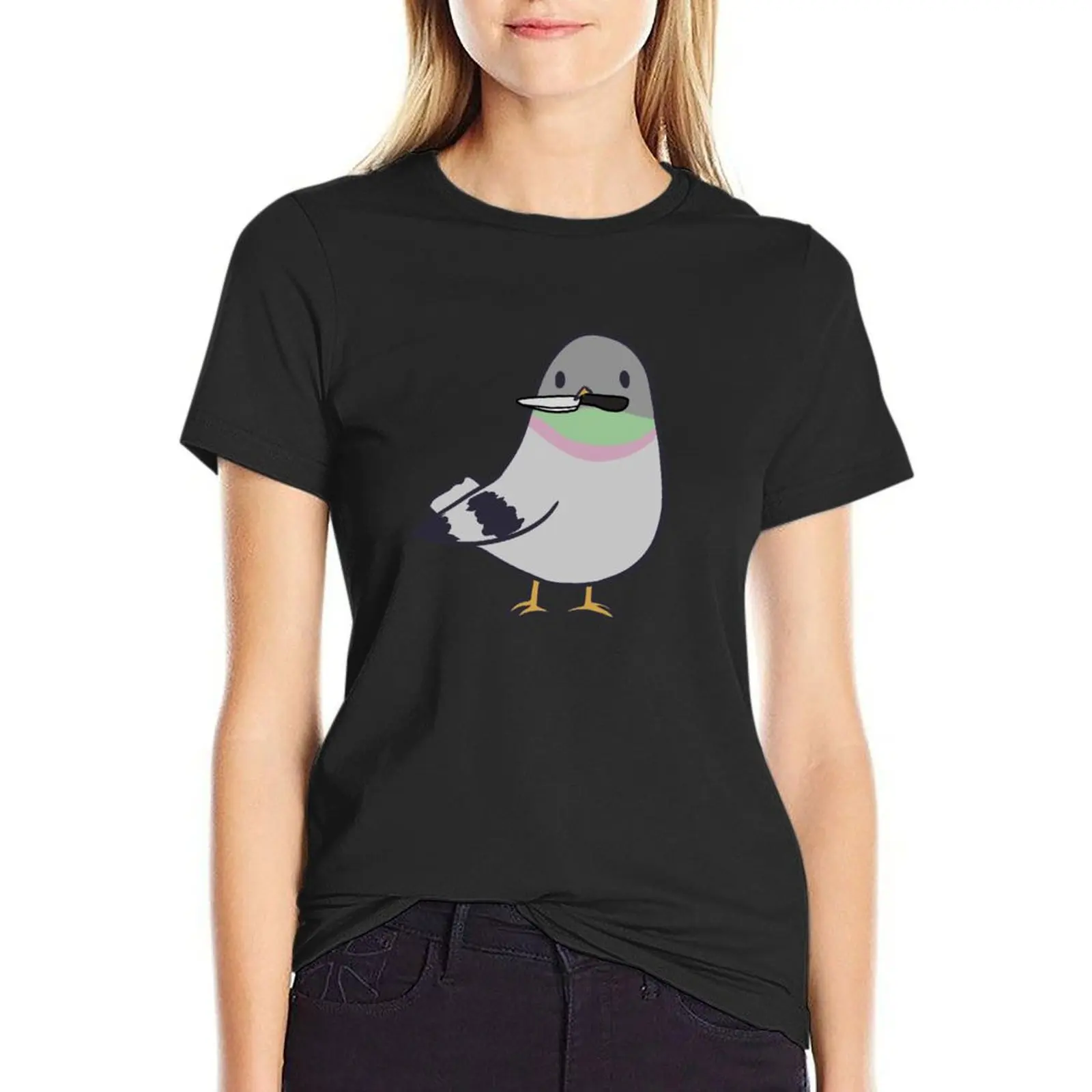 Cute Pigeon with knife T-Shirt customs design your own anime t-shirt dress for Women sexy