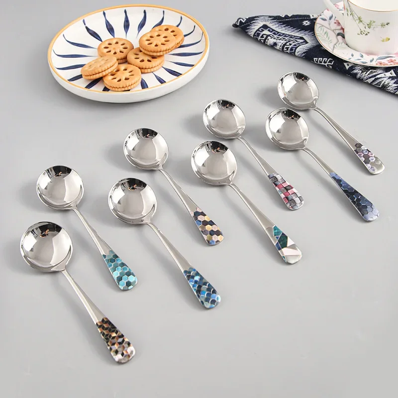 304 stainless steel spoon set for household use, thickened rice spoon, dessert soup spoon 3pcs