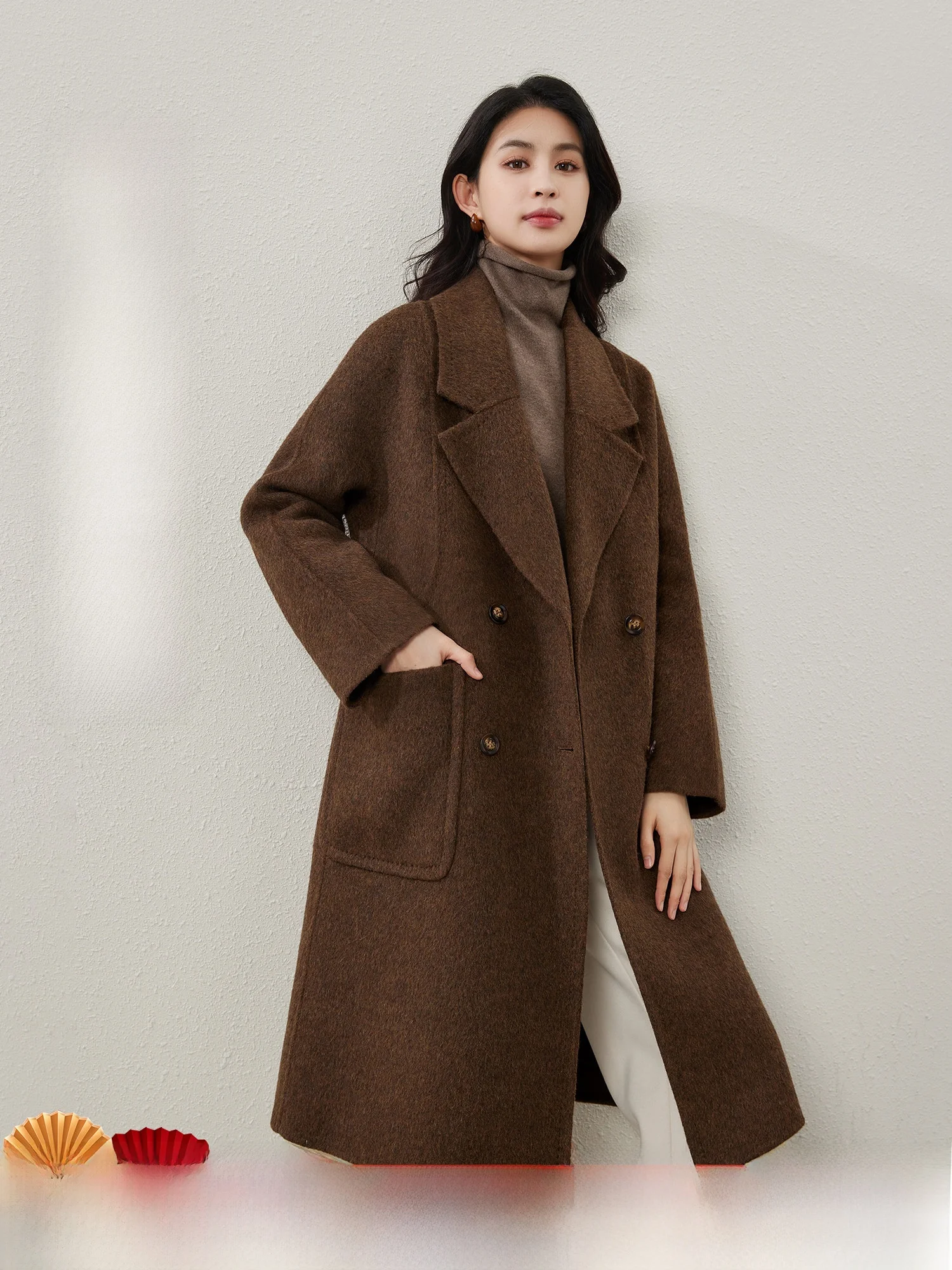 

Двустороннее шерстяное пальто из верблюжьего пуха, мягкое на ощупь, 3D-эффект, женское длинное пальто MIJOR, однотонное, двубортное