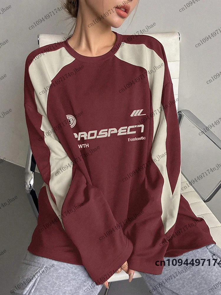 2026 Neue Mode Vintage Patchwork-Print Langarm-T-Shirt für Damen Herbst Casual Sweatshirts Sport-Pullover Oversized Oberteile – Detail 5