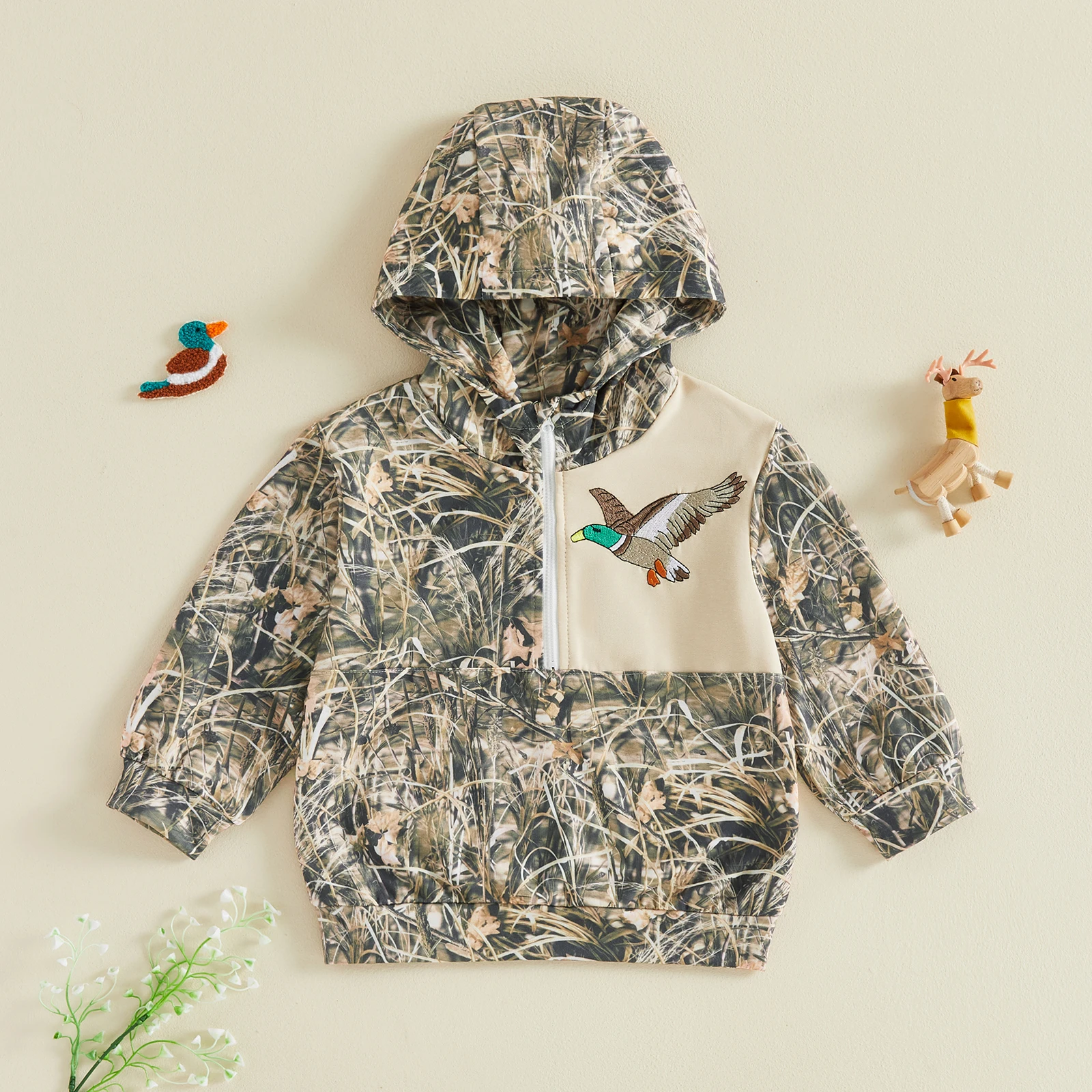 1-6Y Toddler Kids Boy Jacket Tops Camo Patchwork Long Sleeve Quarter Zipper Hoodie Jackets Outerwear